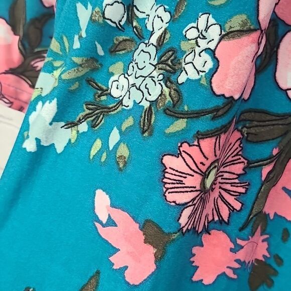 Anthropologie Uncle Frank Super Soft Teal Floral Print Ruffled Shift Midi Dress - Picture 9 of 10